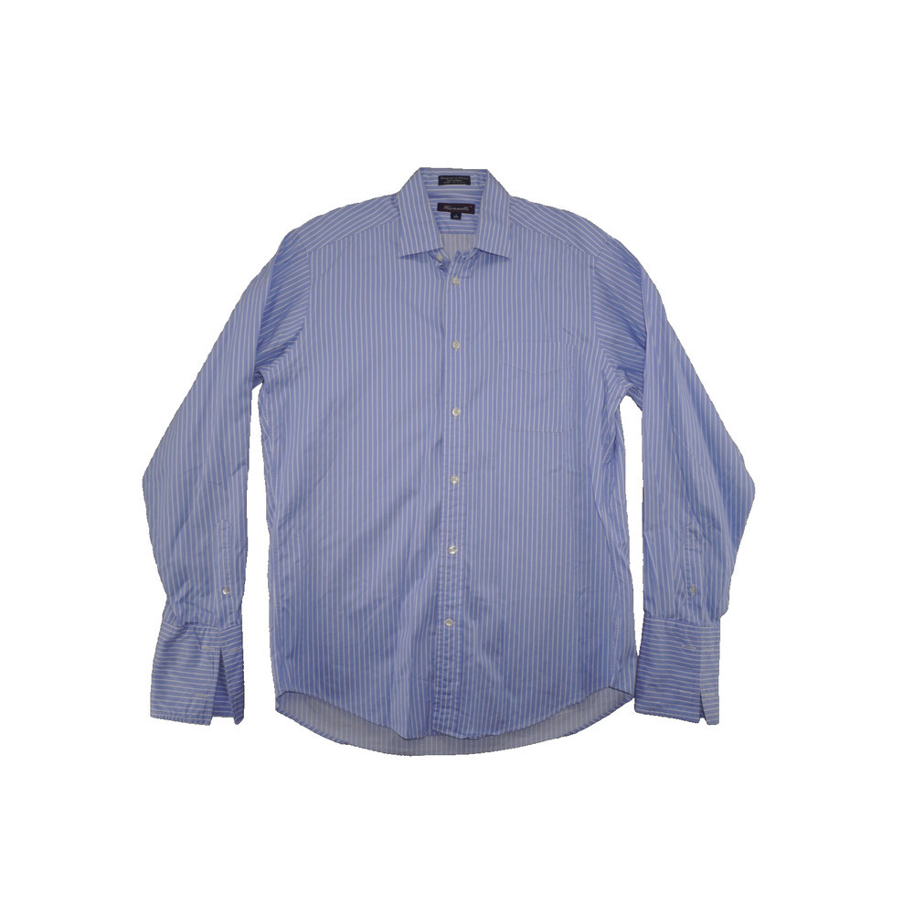Faconnable Made in USA Stripe Dress Shirt Mens 15.5 3 Blue White 100% Cotton